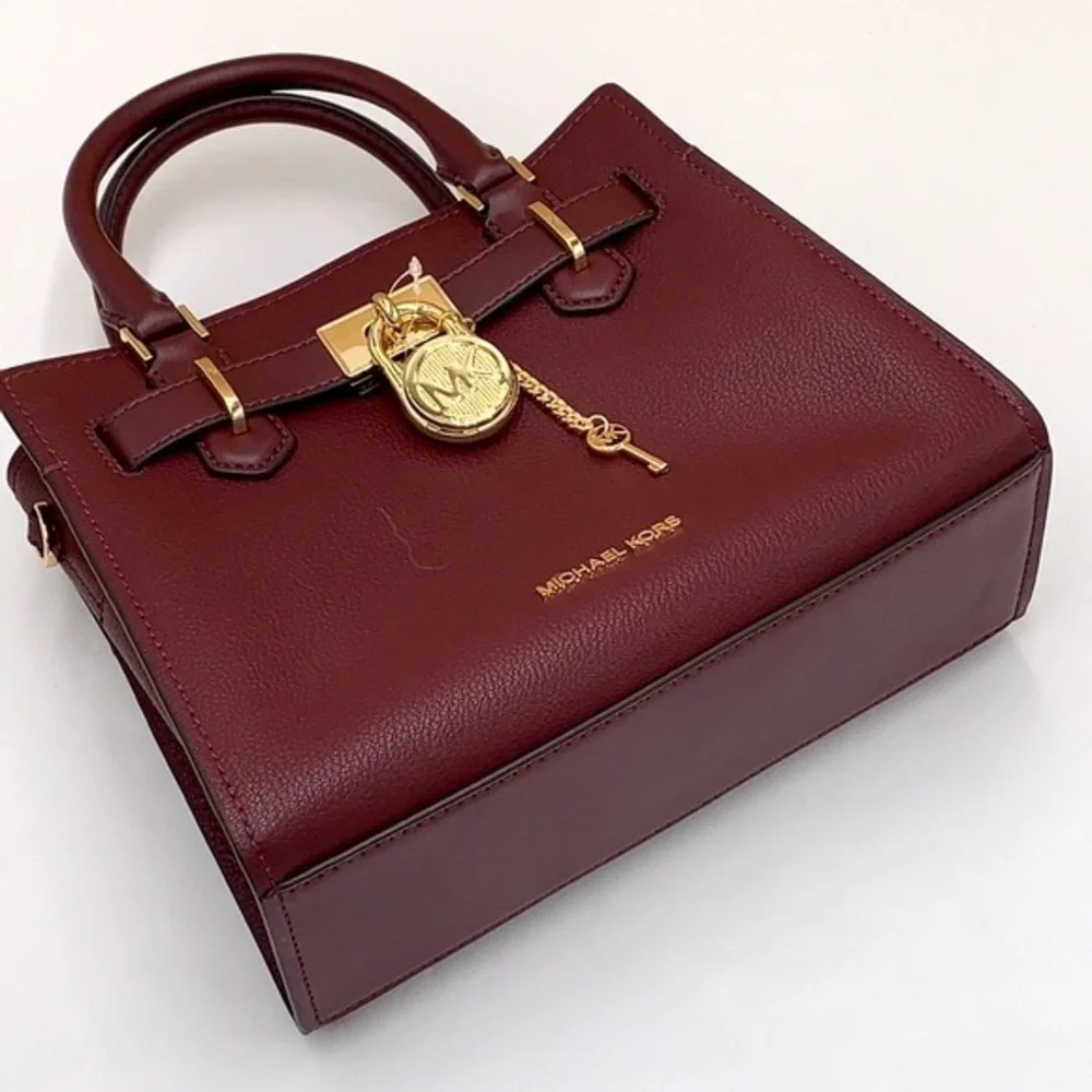 Michael Kors Hamilton Small Satchel Shoulder Crossbody Bag Dark Cherry color